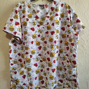Bee and Flower Print Scrub Top
